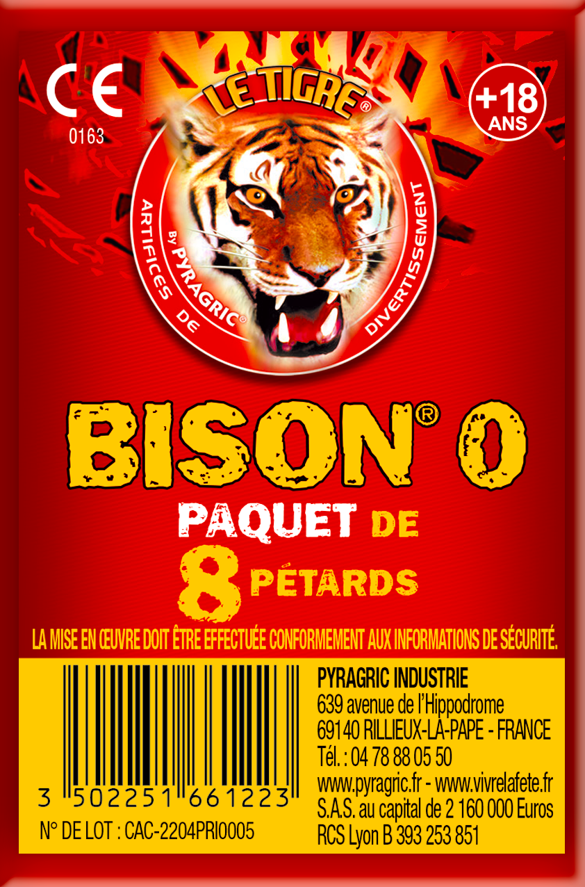 Pétard Le Tigre Bison N°2 - 4 pétards │PYRAGRIC chez Maréco (Sarzeau)