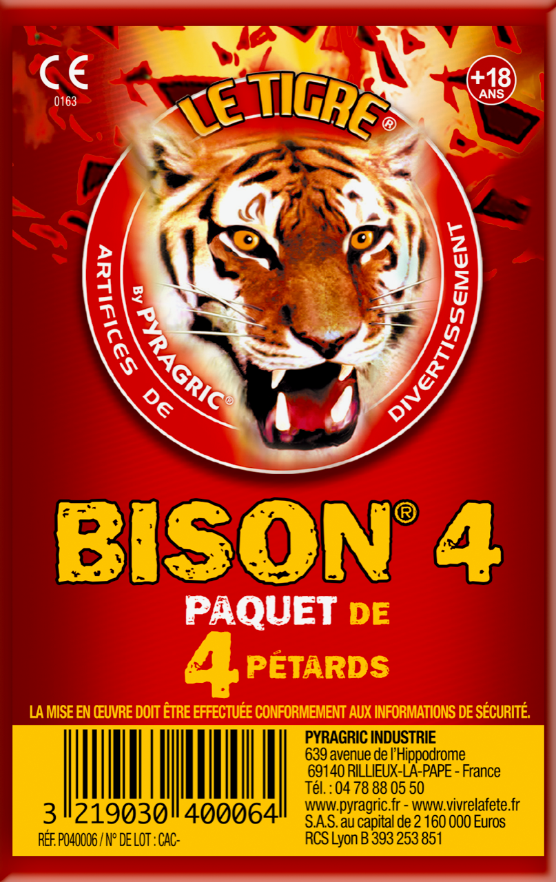 Pétard Le Tigre Bison N°2 - 4 pétards │PYRAGRIC chez Maréco (Sarzeau)