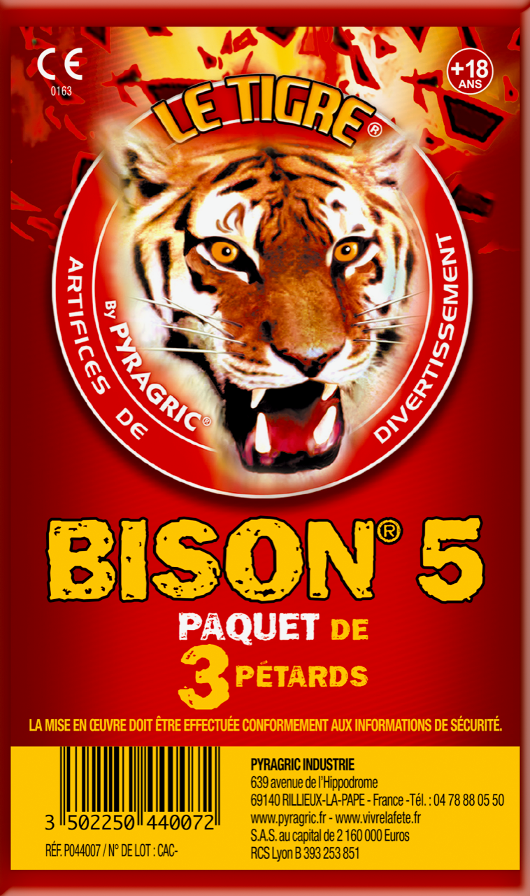 BISON 0 - PAQUET DE 8 PETARDS A MECHE LE TIGRE PYRAGRIC - Artifice