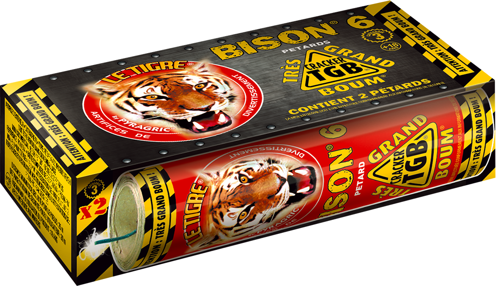 PÉTARDS LE TIGRE ® BISON® 6 - T.G.B.® «TRÈS GRAND BOUM®» - P044064