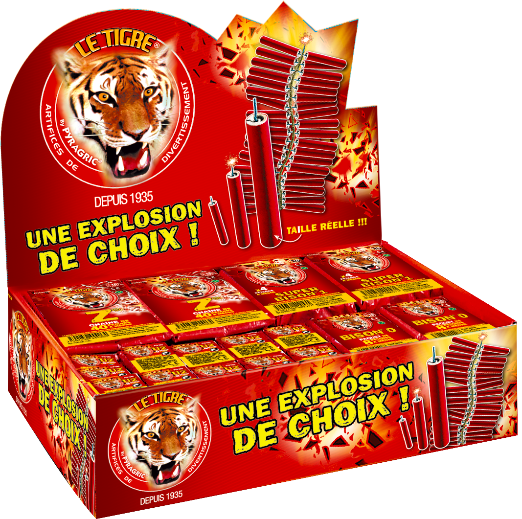 20 Paquets Pétard Bison 3 de 4 F2 Le Tigre - Pétards - Milleproduits