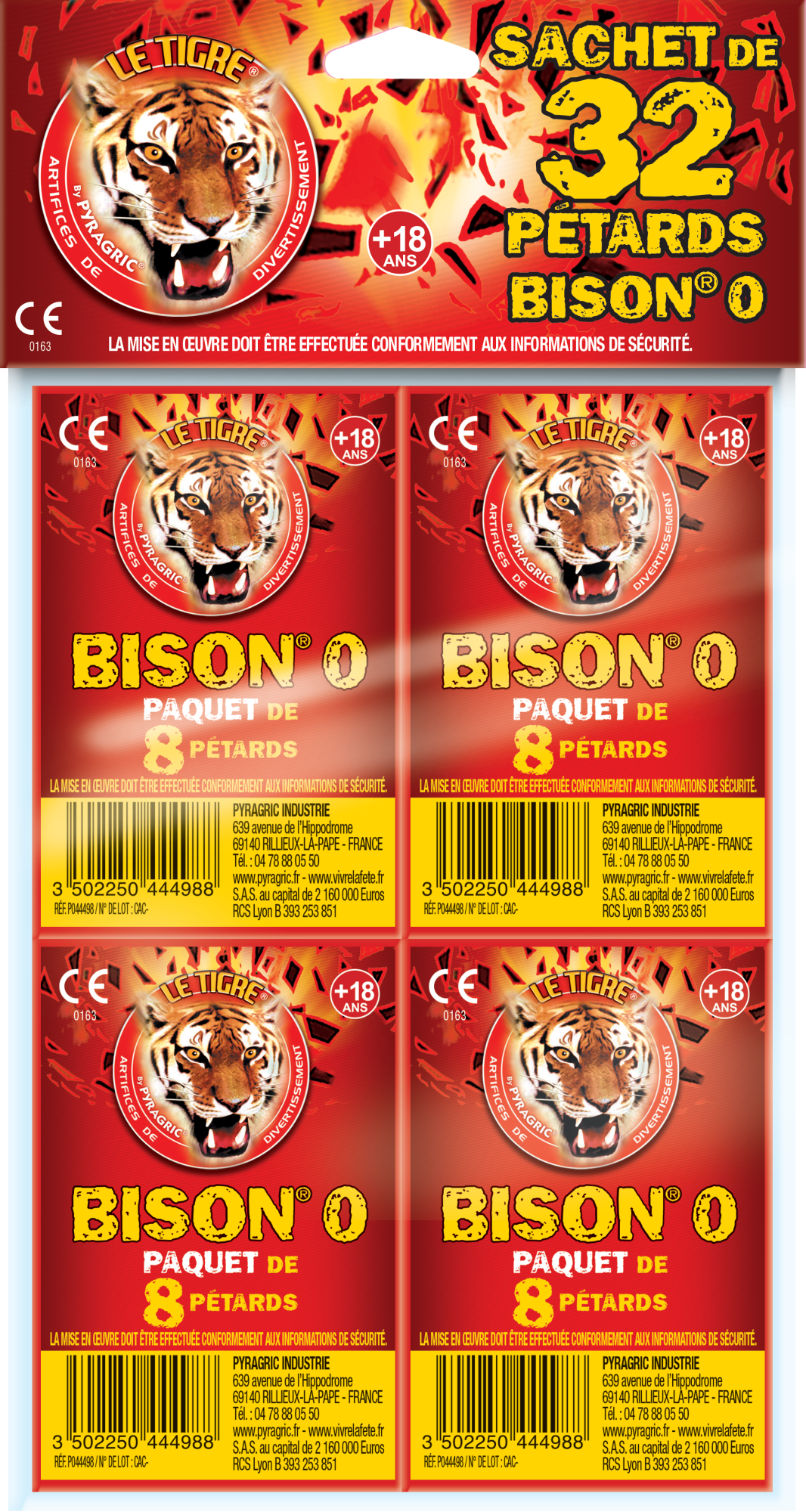 BISON 0 - PAQUET DE 8 PETARDS A MECHE LE TIGRE PYRAGRIC - Artifice